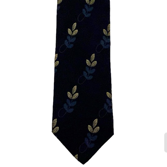 Giorgio Armani Navy Leaf Patterned Silk Tie - Picture 3 of 7
